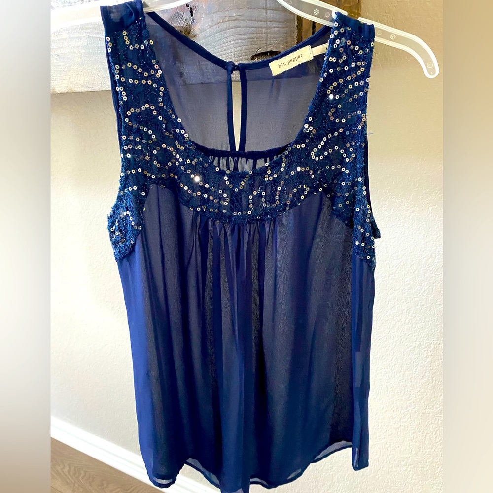 Sheer Navy Sequin Anthropologie Tank top (medium)